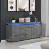 Odessa Grey High Gloss Sideboard With 5 Door 2 Drawer And LED