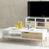 Oklo 1 Drawer Wooden Storage Coffee Table In White And Oak