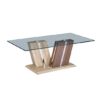 Oreo Glass Coffee Table In Clear With Light And Dark Wood Base