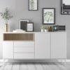 Romtree Wooden 3 Doors 3 Drawers Sideboard In White And Oak