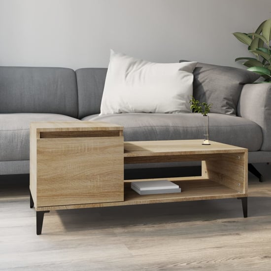 Hawitt Wooden Coffee Table With 1 Door In Sonoma Oak