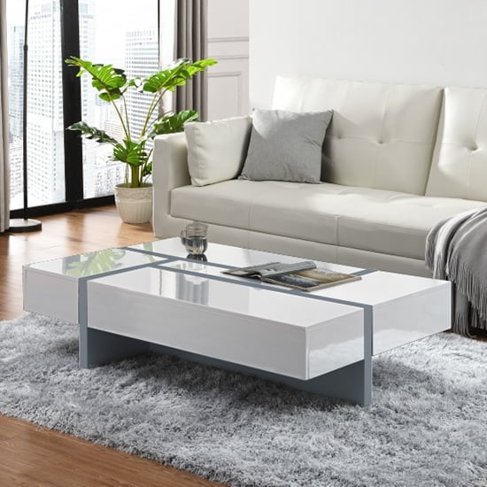 Storm High Gloss Storage Coffee Table In White And Grey