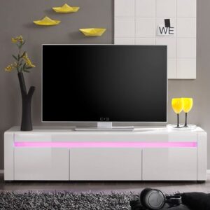 Haven LCD TV Stand In White Gloss With 2 Drawer And LED Lighting
