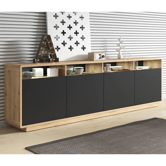 Altea Wooden Sideboard With 4 Doors In Torus Oak And LED