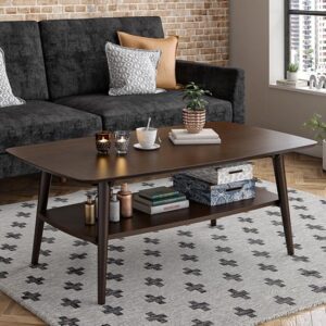 Brittan Wooden Coffee Table With Undershelf In Walnut