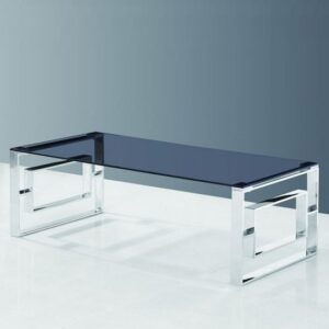 Elba Glass Coffee Table In Smoke With Polished Steel Frame