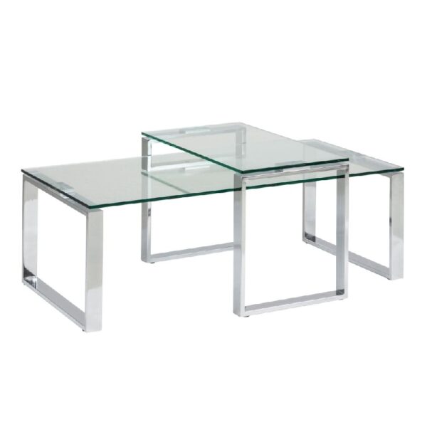 Keene Clear Glass Nesting Coffee Table With Chrome Metal Frame