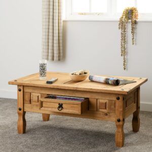 Central Wooden Coffee Table With 1 Drawer In Oak