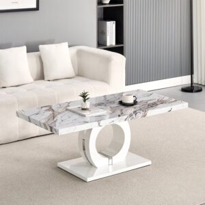 Halo High Gloss Coffee Table In White And Milo Marble Effect