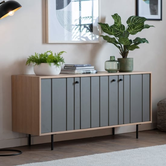 Fujiya Wooden Sideboard With 3 Doors In Natural Oak And Grey