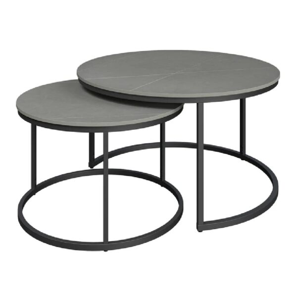 Zillah Ceramic Nesting Coffee Tables In Grey Marble Effect