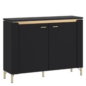 Gaffney LED Wooden Sideboard With 2 Doors In Matt Black And Gold