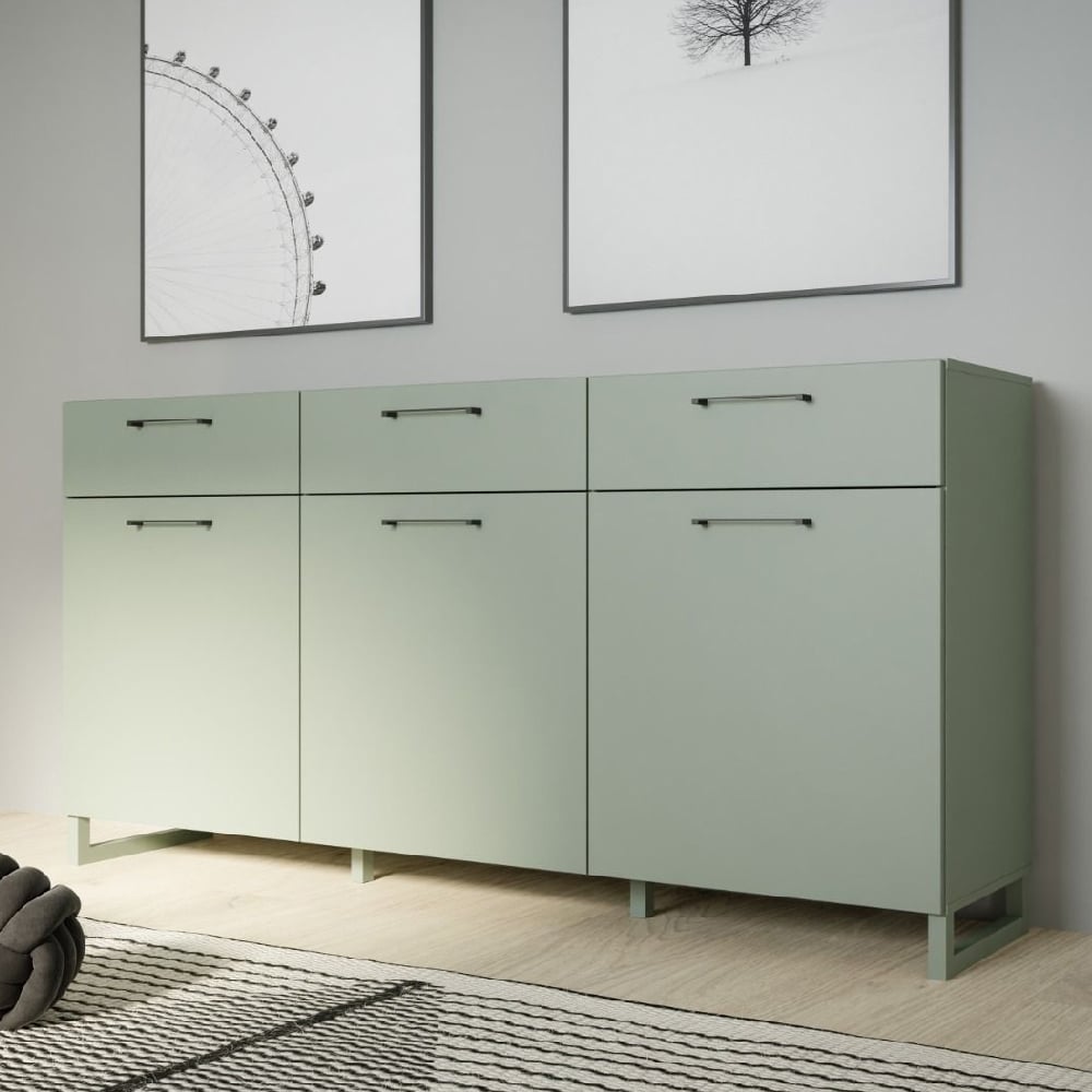 Sarnia Wooden Sideboard With 3 Doors 3 Drawers In Sage Green