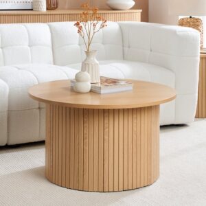 Avenel Fluted Wooden Coffee Table Round In Oak