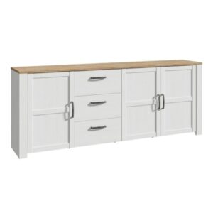 Belgin Wooden Large Sideboard With 3 Doors 3 Drawers In White Oak