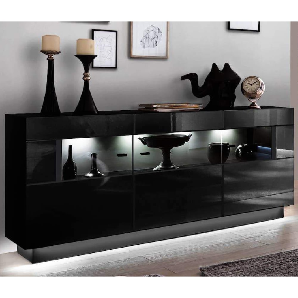 Newport High Gloss Sideboard In Matt Black With LED Lighting