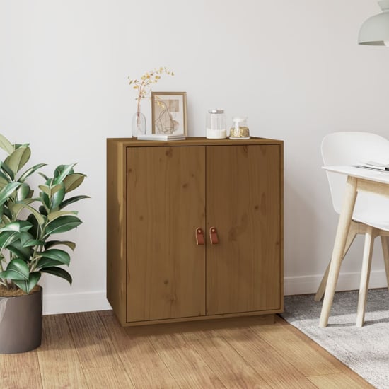 Alawi Pine Wood Sideboard With 2 Doors In Honey Brown