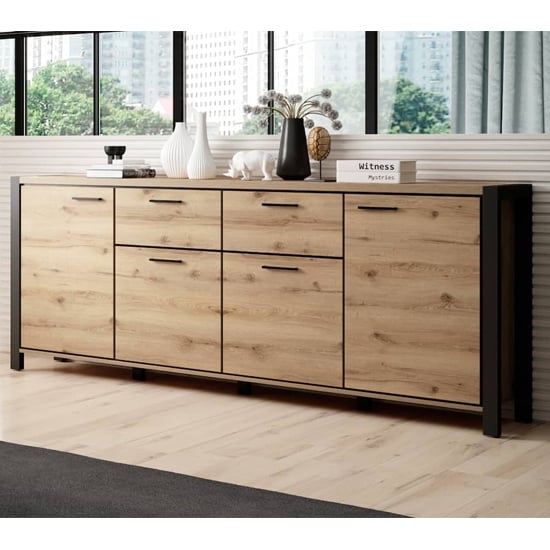 Aliso Wooden Sideboard With 4 Doors 2 Drawers In Taurus Oak