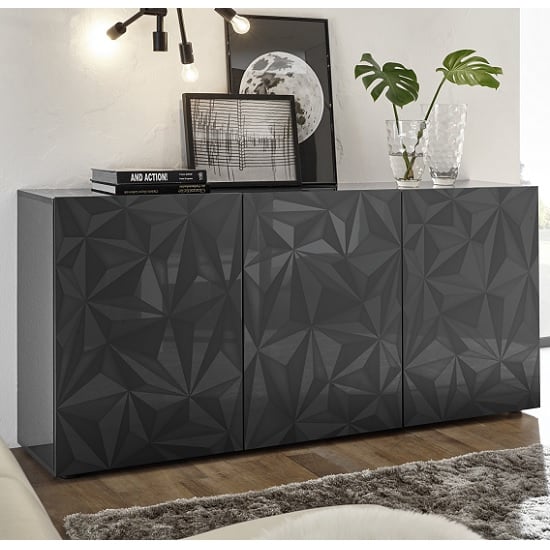 Arlon Modern Sideboard In Grey High Gloss With 3 Doors