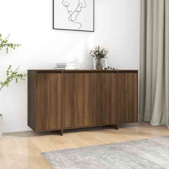 Atoka Wooden Sideboard With 4 Doors In Brown Oak