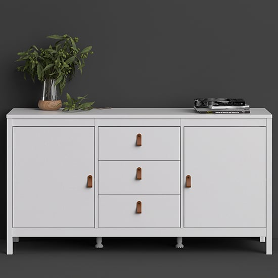 Barcila Wooden Sideboard With 2 Doors 3 Drawers In White