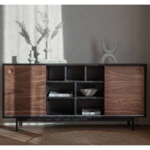 Busby Wooden Sideboard With 2 Doors In Black And Walnut