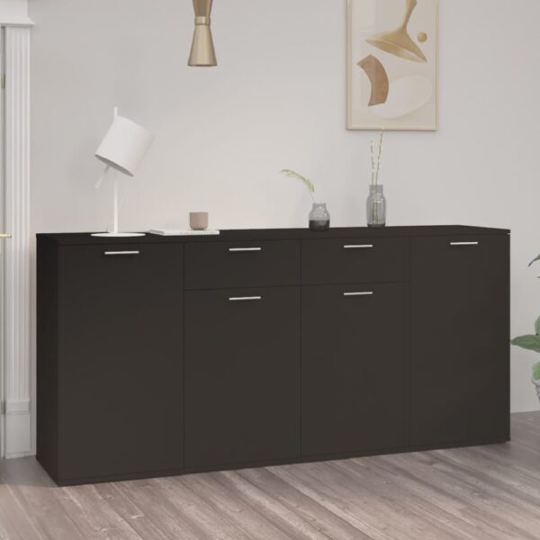 Calhoun Wooden Sideboard With 4 Doors 2 Drawers In Black