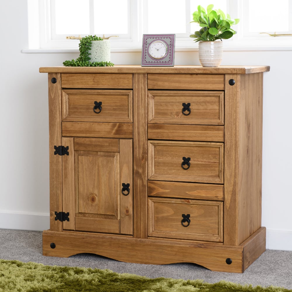 Central Wooden Sideboard With 1 Door 4 Drawers In Oak