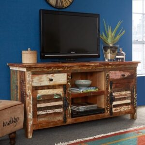 Coburg Wooden TV Sideboard In Reclaimed Wood With 2 Doors