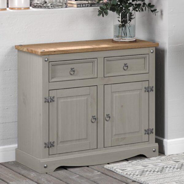 Consett Wooden Sideboard With 2 Doors 2 Drawers In Grey And Oak