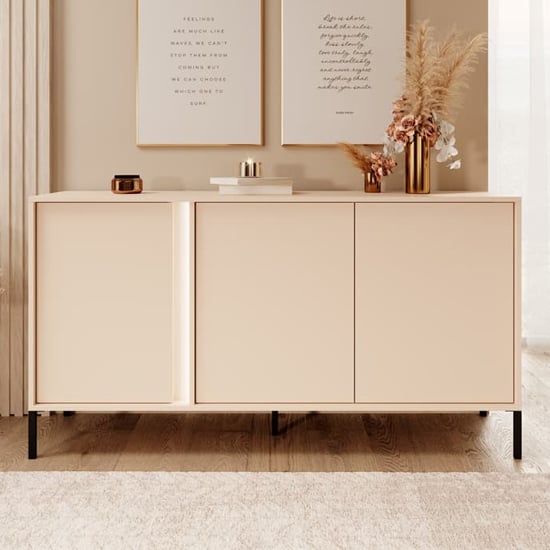 Davis Wooden Sideboard 3 Doors In Beige With LED