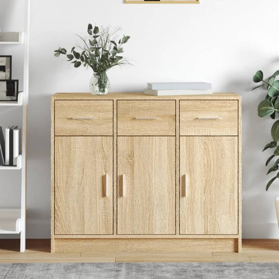 Exeter Wooden Sideboard With 3 Doors 3 Drawers In Sonoma Oak