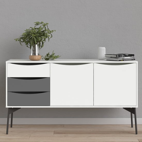 Felton Wooden Sideboard With 2 Doors 3 Drawers In Grey And White