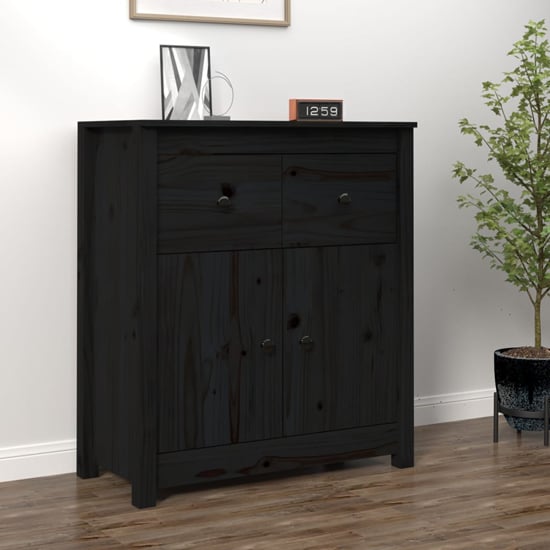 Giles Pine Wood Sideboard With 2 Doors 2 Drawers In Black