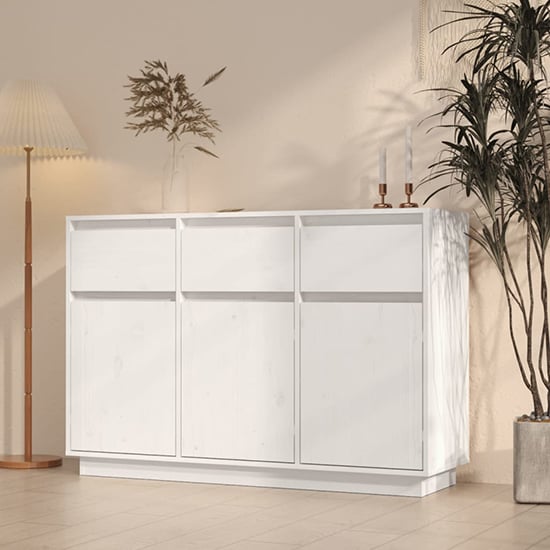 Griet Pine Wood Sideboard With 3 Doors 3 Drawers In White