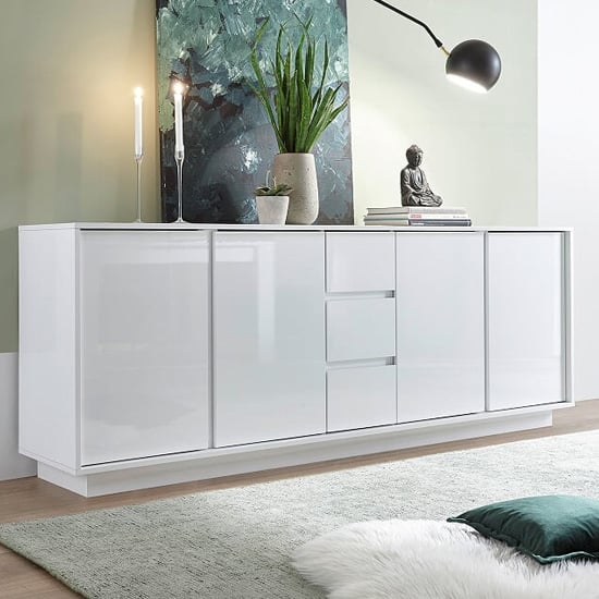 Iconic High Gloss Sideboard With 4 Doors 3 Drawers In White