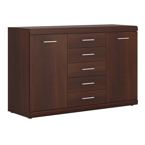 Impro Wooden Sideboard With 2 Doors 5 Drawers In Dark Mahogany