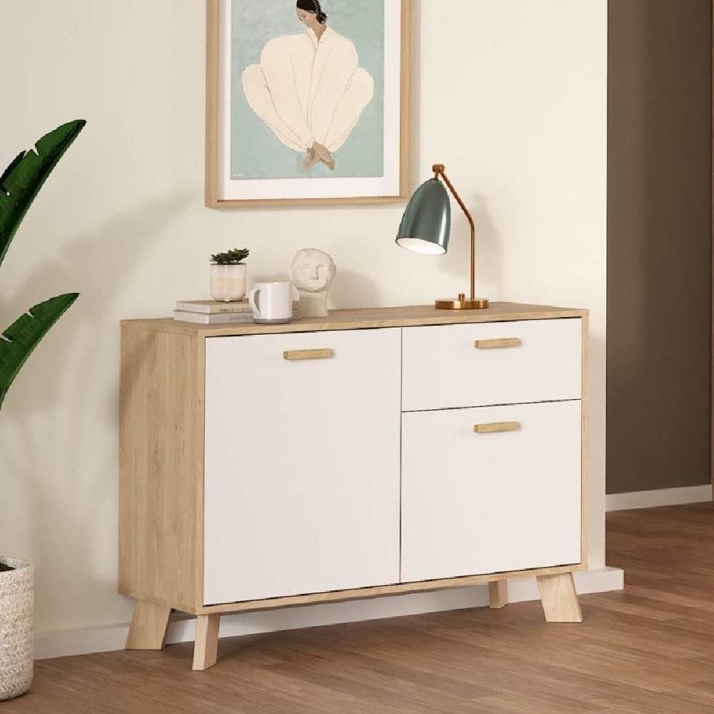 Irvine Wooden Sideboard With 2 Doors 1 Drawer In Oak And White