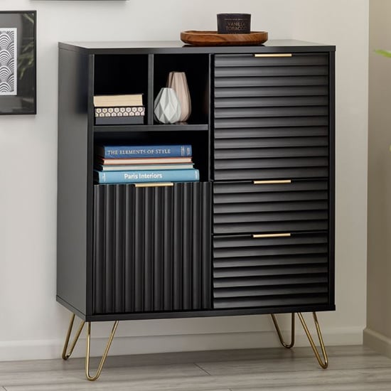 Marius Wooden Sideboard With 2 Doors 2 Drawers In Matt Black