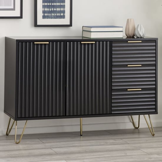 Marius Wooden Sideboard With 2 Doors 3 Drawers In Matt Black