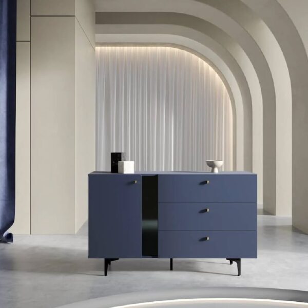 Mitcham Wooden Sideboard With 1 Door 3 Drawers In Navy