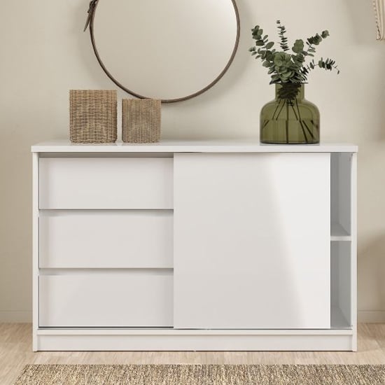 Nakou High Gloss Sideboard 1 Sliding Door 3 Drawers In White