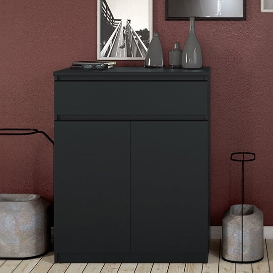 Nakou Wooden 2 Doors 1 Drawer Sideboard In Matt Black