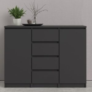 Nakou Wooden 2 Doors 4 Drawers Sideboard In Matt Black