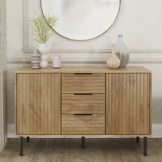 Natick Wooden Sideboard With 2 Doors 3 Drawers In Oak