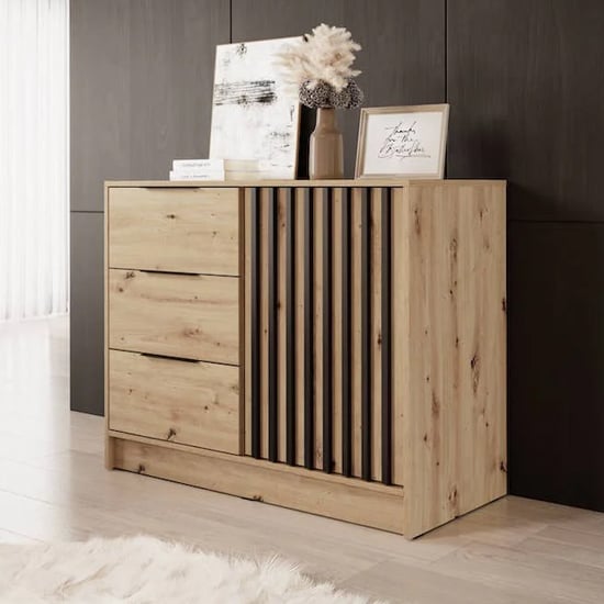 Newberry Wooden Sideboard With 1 Door 3 Drawers In Artisan Oak