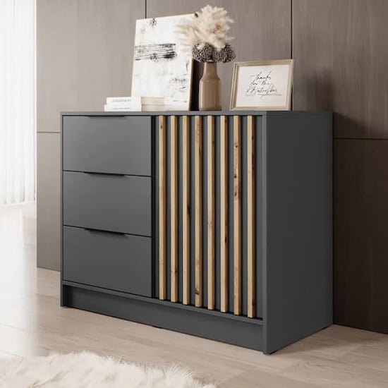 Newberry Wooden Sideboard With 1 Door 3 Drawers In Graphite