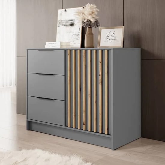 Newberry Wooden Sideboard With 1 Door 3 Drawers In Grey