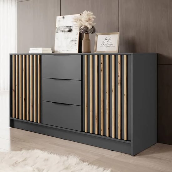 Newberry Wooden Sideboard With 2 Doors 3 Drawers In Graphite