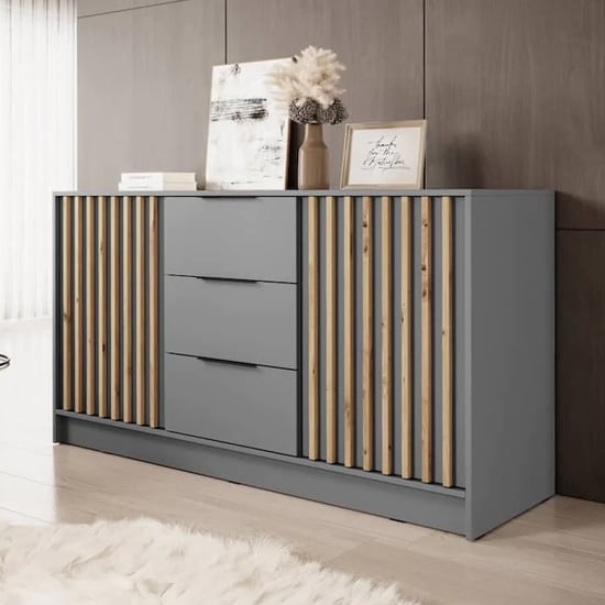 Newberry Wooden Sideboard With 2 Doors 3 Drawers In Grey